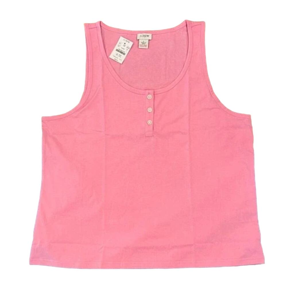 NWT J. Crew Retro Pink Cotton Henley Tank Top - SIZE LARGE